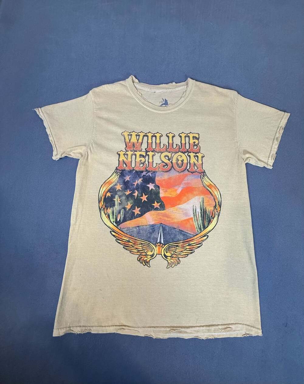 Zion Rootswear Willie Nelson American Flag Sunset Cactus Graphic T-Shirt SMALL